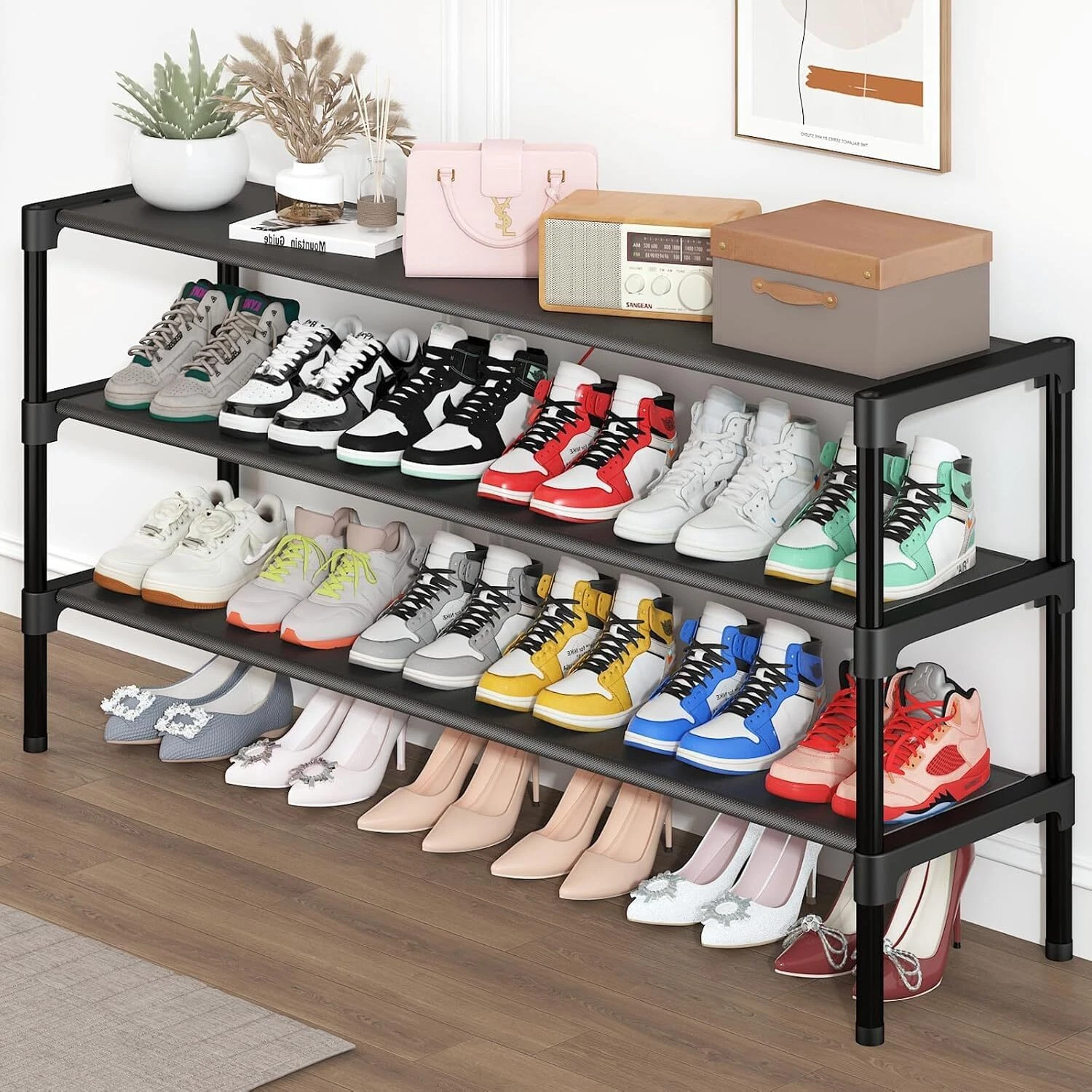 Long Shoe Rack - 3 Tier Shoe Organizer for Closet,